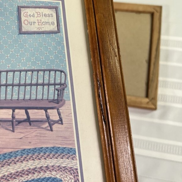 VTG 80s Sarnoff Litho USA Primitive Country Kitchen Prints Set of 2 Oak Frame - Picture 8 of 10